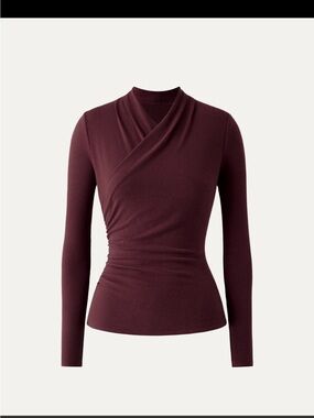 OGL Burgundy Wrap-Style Long Sleeve Top - Burgundy